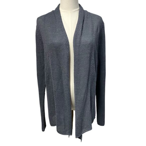 Pure Jill Womens M/L Open Linen Rayon Cardigan Grey Blue Coastal Spring Classic - Picture 1 of 16